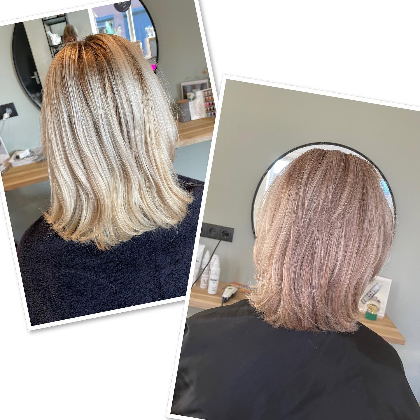 Twee aanzichten van een blonde coupe